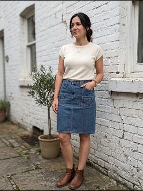 Bonjour Women's Classic Denim Pocket Cargo Jean Midi Skirt 90s Vintage